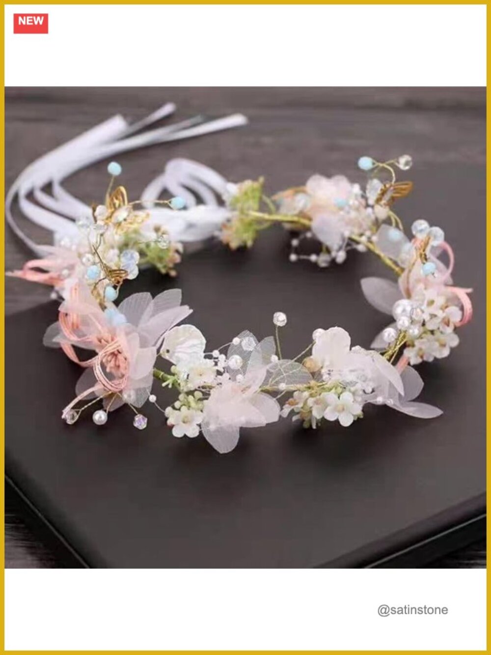 Floral Butterfly Fairy Crown Headband Chiffon Ribbon Tie Costume Hair Accessory